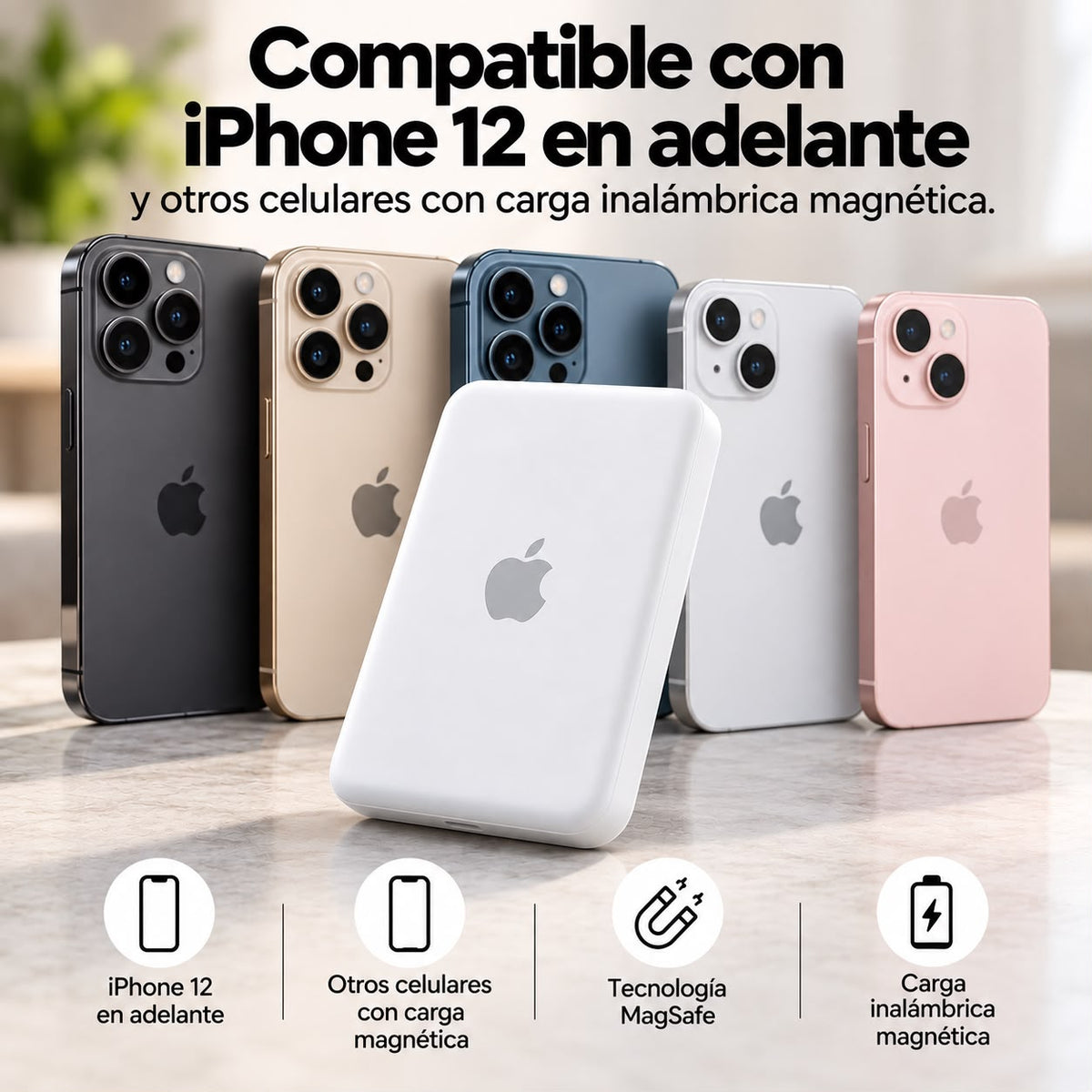 Cargador Portátil Magnético Inalámbrico Compatible con MagSafe