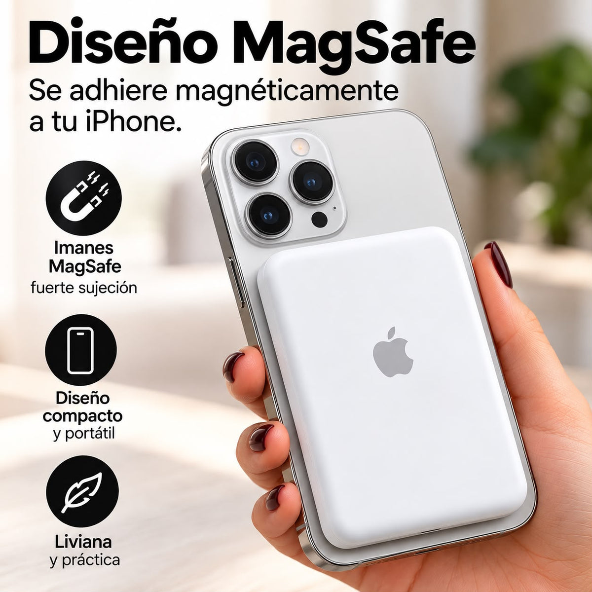 Cargador Portátil Magnético Inalámbrico Compatible con MagSafe